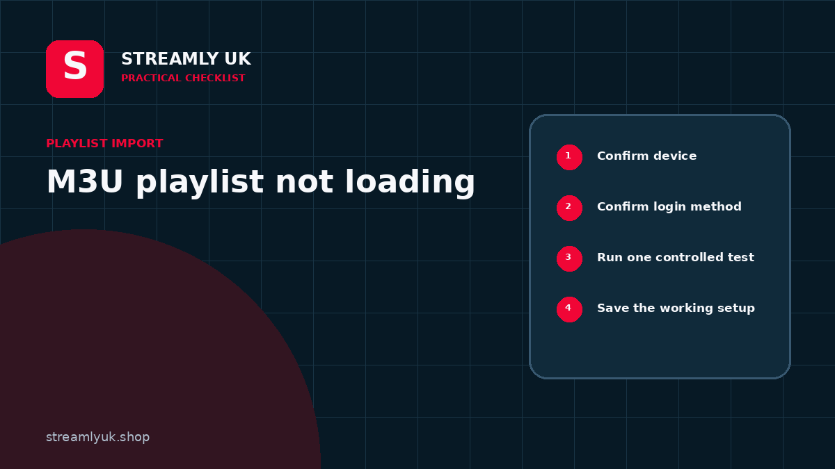 M3U playlist not loading setup checklist diagram