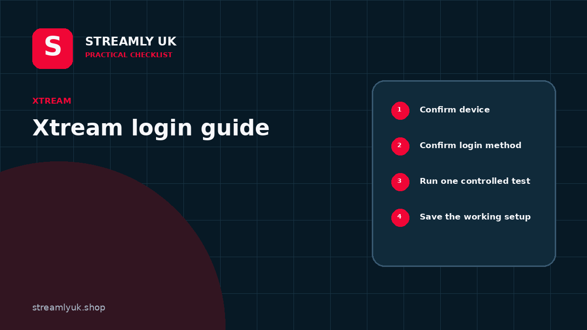 Xtream login guide setup checklist diagram