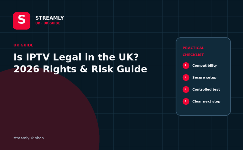 Streamly UK guide thumbnail: Is IPTV Legal in the UK? 2026 Rights & Risk Guide